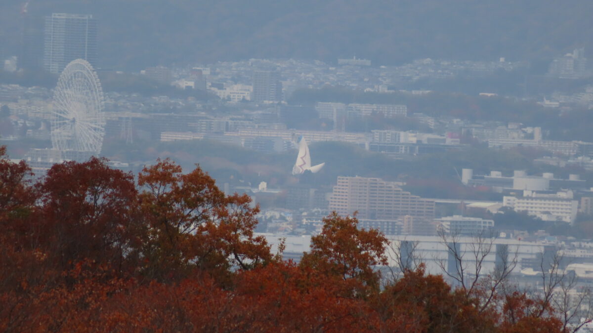 ほしだ園地の展望デッキから見た太陽の塔